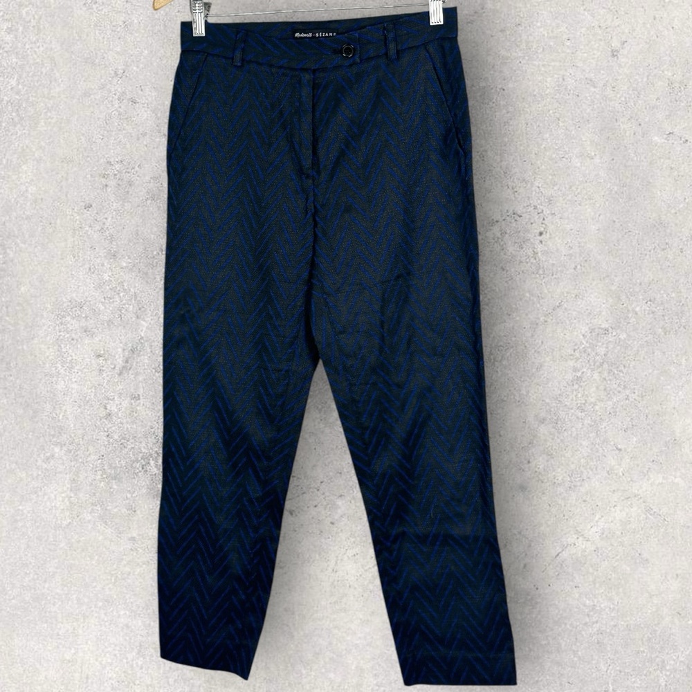 Madewell Et Sézane Blue Crop Trousers Chevron Textured Style B7045 Womens Size 0 - Picture 3 of 15